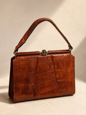 Vintage Brown Croc-Embossed Leather Handbag